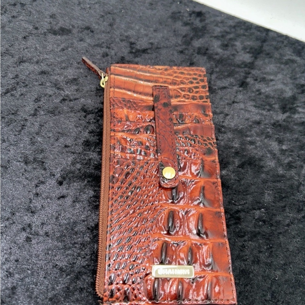 Brahmin credit card wallet red opal Melbourne croc-embossed leather